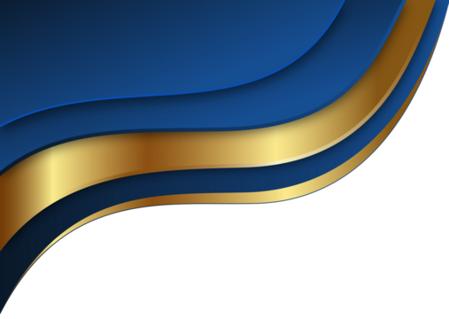 Abstract Blue and Gold Curved Layers on White Background