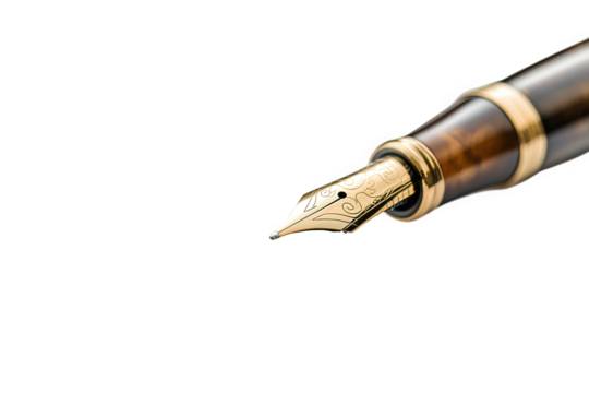 Closeup of a fountain pen isolated on transparent background, showcasing its elegant design and association with writing, creativity, and sophistication