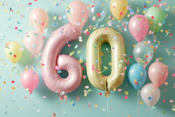 Colorful Birthday Celebration with Balloons and Confetti for Milestone