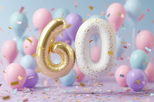 Festive Celebration with Colorful Balloons and 60th Birthday Theme