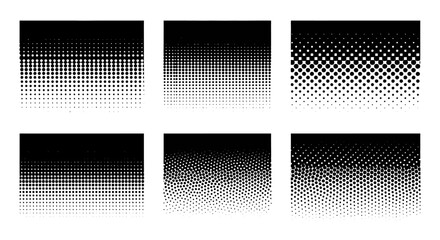 Halftone Dot Pattern Set Geometric Black & White Gradient Backgrounds