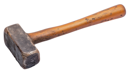 Sledgehammer isolated on transparent background, a heavy, longhandled hammer used for tasks like demolition, driving stakes, and breaking rocks, requiring significant force
