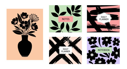 Floral Vase & Brush Stroke Patterns Modern Cover Designs for Journals & Notebooks