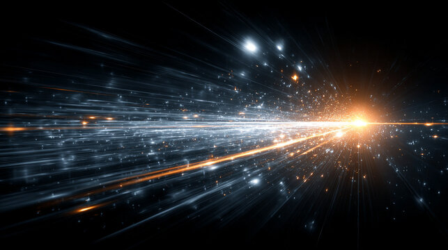 Dynamic hyperspace streaks converge with bright lens flare, creating a sense of speed, light travel, and futuristic motion.
