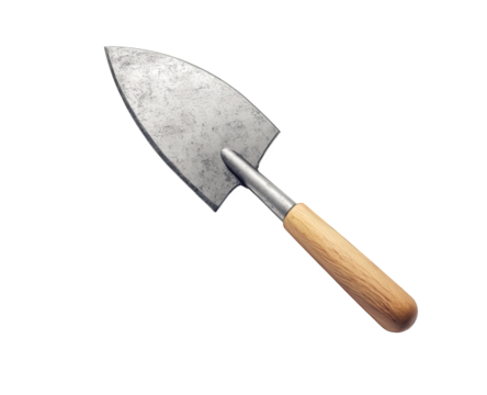 A trowel isolated on transparent background, a small hand tool used for digging, applying, smoothing, or moving small amounts of particulate material with a wooden handle