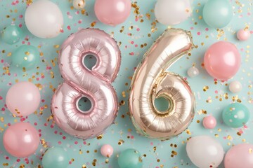 Festive Birthday Celebration with Colorful Balloons and Number Balloons