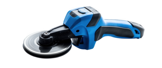 A blue angle grinder isolated on transparent background, a versatile power tool used for grinding, cutting, and polishing various materials with precision and efficiency