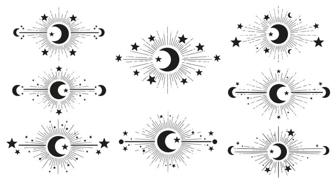 Magical celestial moon and star designs evoking cosmic wonder and mystical allure for modern branding and spiritual projects