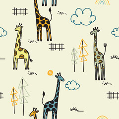 Cute Giraffe Cartoon Pattern Vector Set for Kids Products 