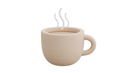 Fototapeta premium A 3D rendered illustration of a minimalist beige mug filled with a hot beverage, with steam rising, on a white background.