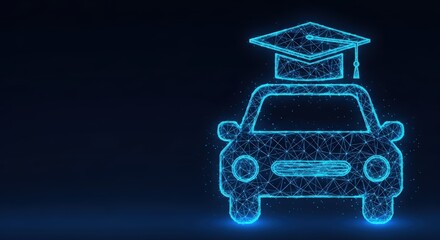 Car with graduation cap represents education and mobility