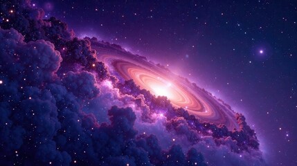 A Celestial Tapestry of Purple Nebulae and a Radiant Galactic Core, Embellished with a Myriad of Sparkling Stars in the Vast Expanse of Space