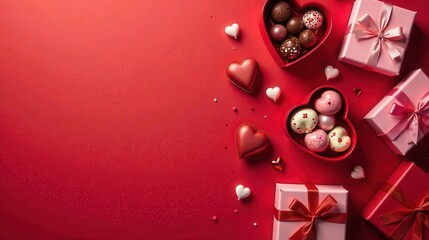 Romantic Valentine's Day Arrangement Featuring Heart-Shaped Boxes of Chocolates and Gifts