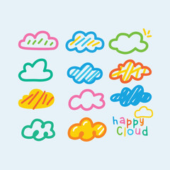 happy clouds doodle vector set 
