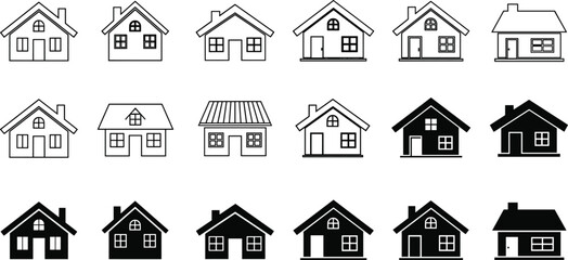 Set of house icons — simple and detailed home vector symbols in outline and solid styles for real estate and design