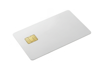 Blank white smart card with gold chip isolated on transparent background