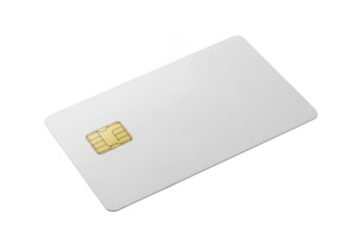 Blank white smart card with gold chip isolated on transparent background