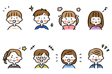 笑顔のこどもたちの上半身イラストセット①