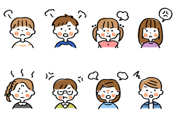 怒った表情のこどもたちの上半身イラストセット①