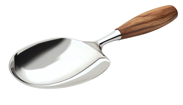 Elegant stainless steel serving spoon with a wooden handle isolated on transparent background, perfect for serving dishes with style and sophistication - Powered by Adobe