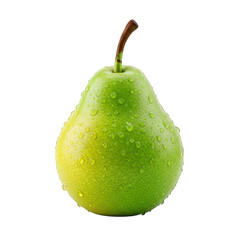 Fresh green pear with water droplets on transparent background