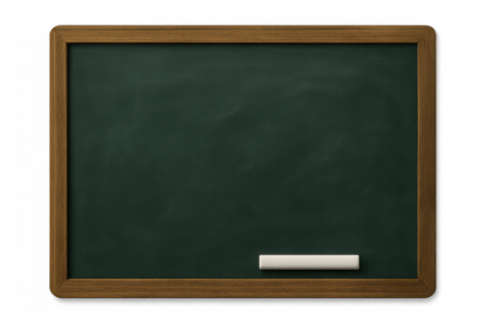 Empty green blackboard with chalk on transparent background, symbolizing education, school, and learning concepts
