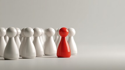 Single Red Figure Among Many White Figures