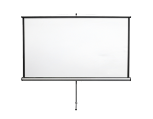 Blank projector screen, a presentation board or white movie display mockup. Isolated on transparent or white, Cut out