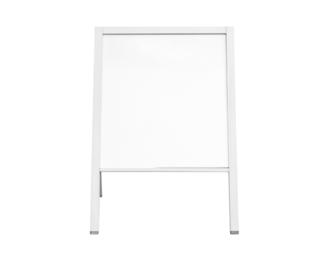 Blank white a frame sandwich board sign, outdoor advertising mockup Isolated on transparent or white, Cut out