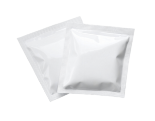 Blank white square sachet pouch for mockup Isolated on transparent or white, Cut out