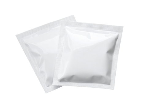 Blank white square sachet pouch for mockup Isolated on transparent or white, Cut out