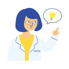 白衣が着た女性がひらめいているイラスト