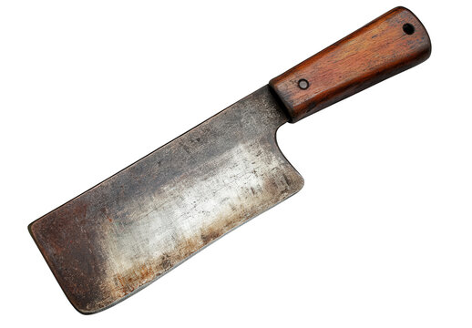 Vintage meat cleaver isolated on transparent background, a rustic kitchen tool, showcasing its aged blade and wooden handle, evoking a sense of culinary history - Powered by Adobe
