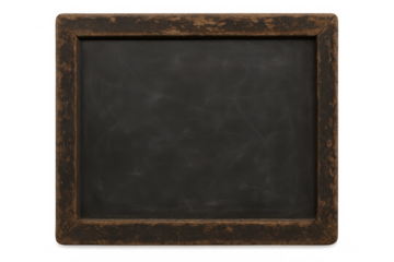 Blank blackboard surface with a rustic wooden frame, offering clear space for text or design, having a transparent background