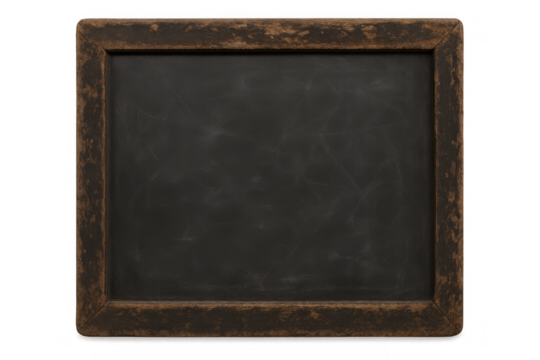 Blank blackboard surface with a rustic wooden frame, offering clear space for text or design, having a transparent background - Powered by Adobe