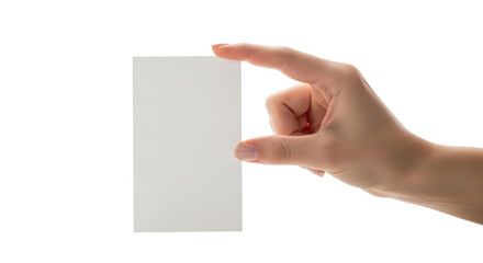 Obraz premium Hand holding blank business card on isolated background for branding and presentation concepts