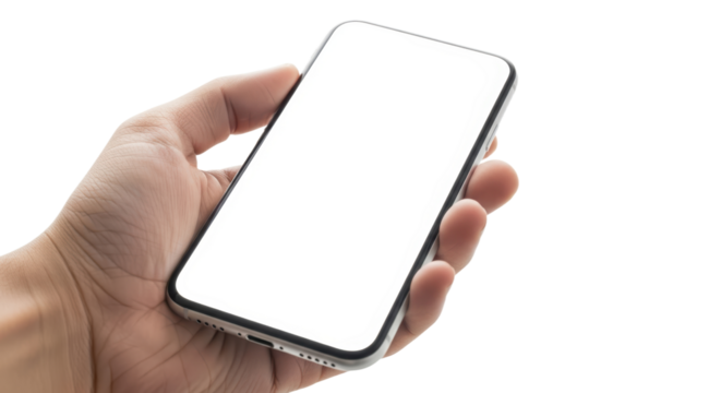 Hand holding smartphone with blank screen for customization or design mockup