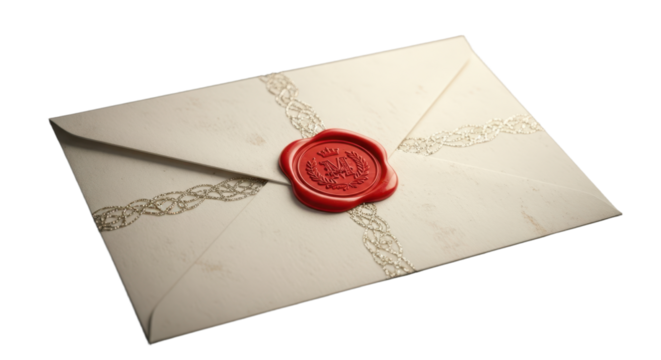 Elegant envelope with wax seal and ornate design symbolizing tradition and formality