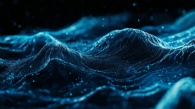 Digital ocean currents flow in soft, luminous patterns, symbolizing human connection through movement, energy, and shared pathways across a serene abstract space.