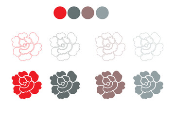 Stylized Floral Icons in Outline and Solid Colors.eps