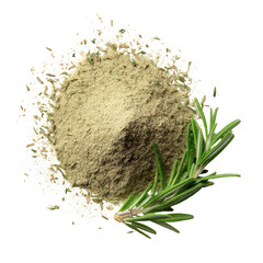 Spice powder mound with a rosemary sprig