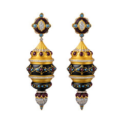 Ornate hanging earrings w/gems, gold, and black