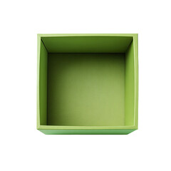 Open light green box, top-down, black background
