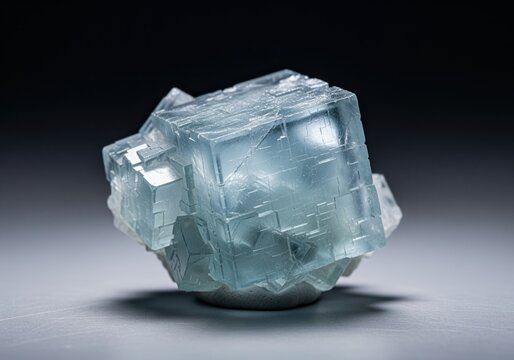 Pale blue fluorite crystal cluster with cubic mineral formations