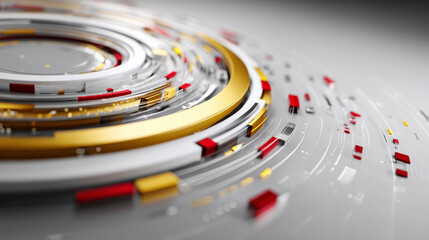 Sleek research database interface in white, gold, red, and silver tones with modern design representing innovation, data integrity, futuristic technology, groundbreaking analysis, and advanced digital