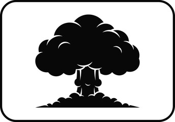 Black and white explosion cloud vector illustration representing atomic energy, nuclear blast impact, disaster concept, danger warning, and destruction power symbol