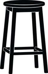 cad drawing flat vector illustration, wooden stool silhouette, round seat, bar furniture, minimal design, home decor, interior element