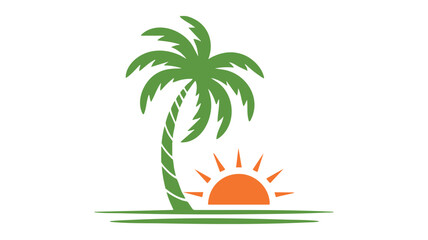 Obraz premium Tropical palm tree and sun logo