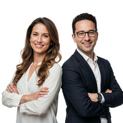 Professional business partners smiling confidently with arms crossed isolated on transparent background