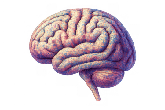 Human brain showing complex anatomy, a concept for mind, thinking, science, and health. Transparent background